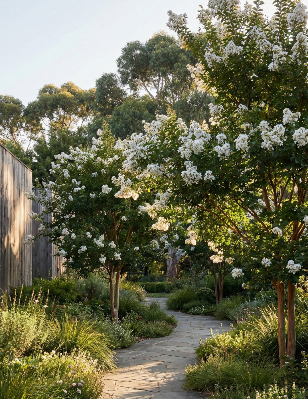 Lagerstroemia indica 'Natchez' (White) - Crepe Myrtle - Evergreen Trees Direct